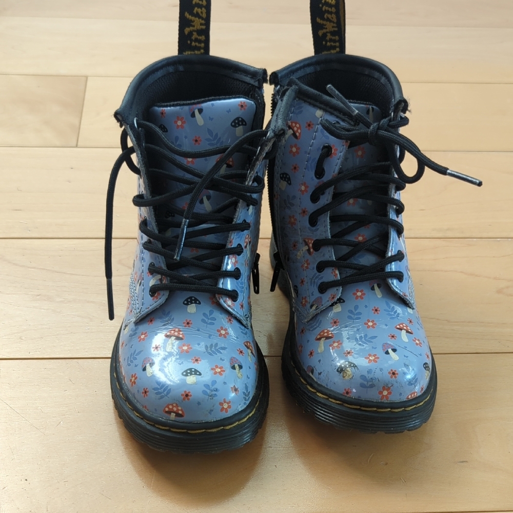 Floral Blue Kids Boots With Fantastic Mushrooms